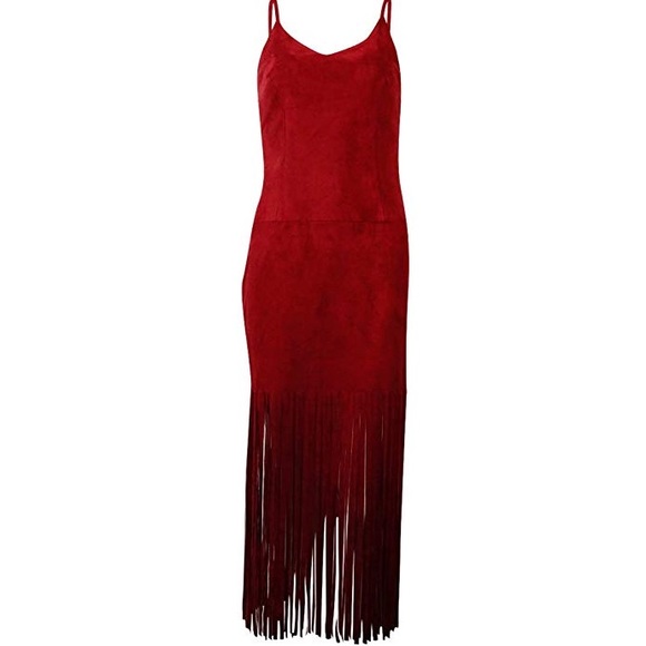 INC Faux suede fringe hem dress - Picture 1 of 5